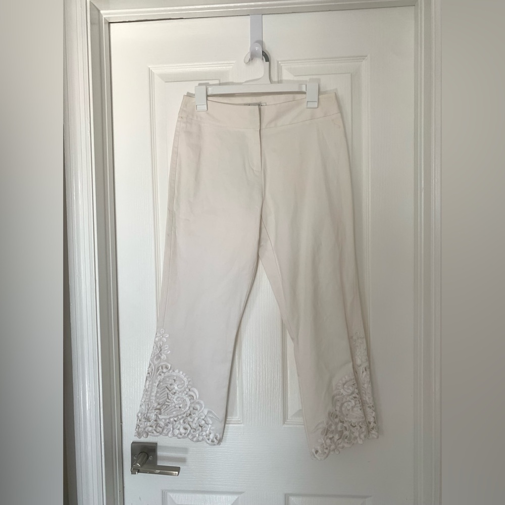 white solid capris with cutout detail